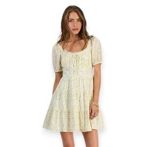 Kingston Grey Floral Milkmaid Puff Sleeve Mini Dress Yellow White XL NWT